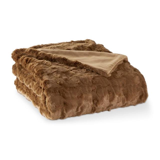Textured Fox Faux Fur Throw, 50" X 65", Brown