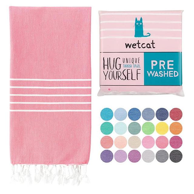 WETCAT Turkish Beach Towel (38 x 71) - Prewashed for Soft Feel, 100% Cotton - Quick Dry Beach Towels Oversized - Unique Turkish Towels for Travel with Lively Colors (Hot Pink)