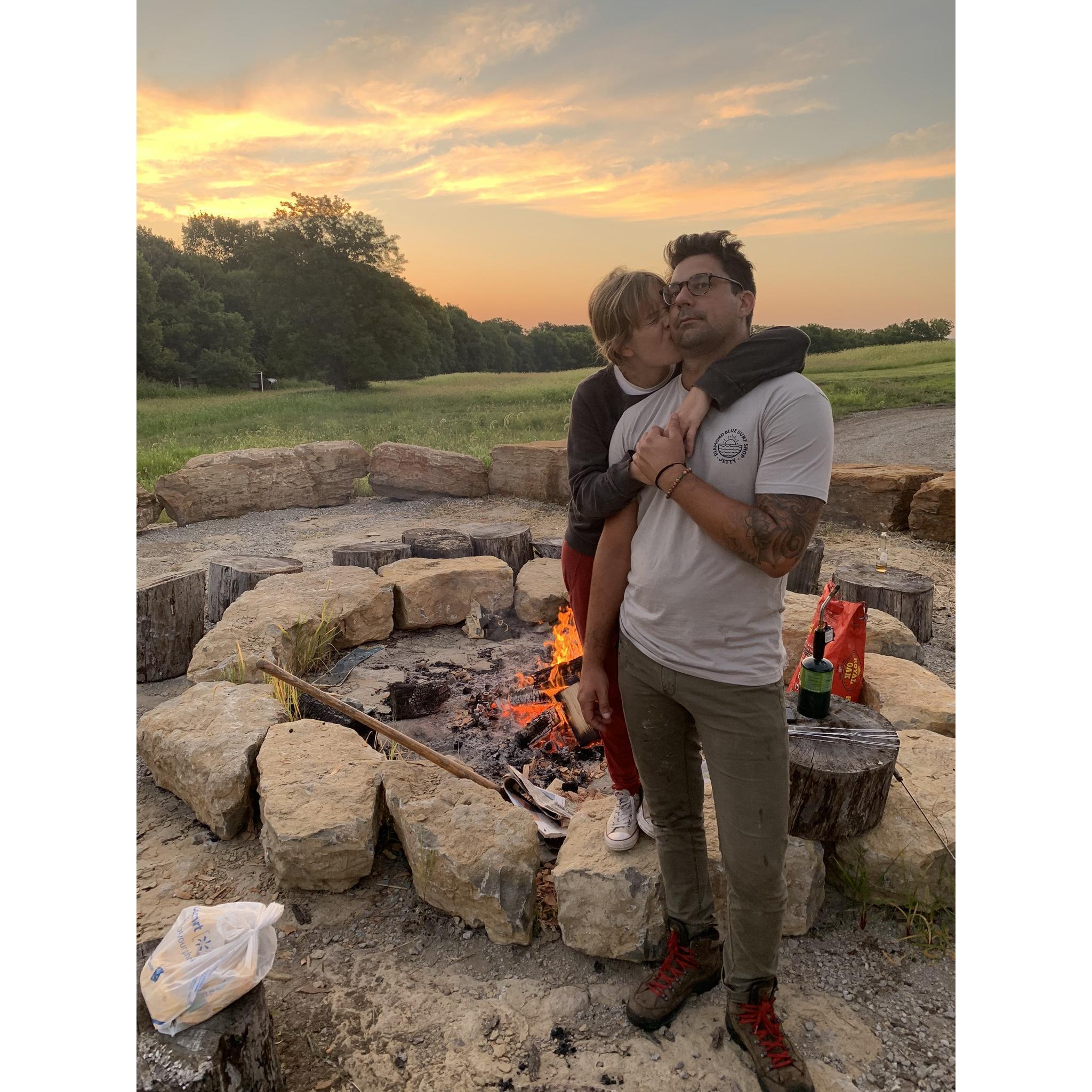 Sunrise pig roast session for Chet's birthday. If anyone wants to partake in the wedding pig roast let Chet know... Alexis has already done her time.