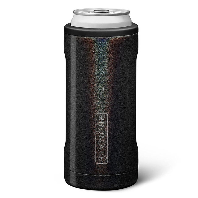 BrüMate Hopsulator Slim Can Cooler Insulated for 12oz Slim Cans | Skinny Can Insulated Stainless Steel Drink Holder for Hard Seltzer, Beer, Soda, and Energy Drinks (Glitter Charcoal)