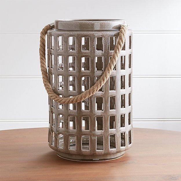 Peek 14.75" Dark Grey Ceramic Lantern