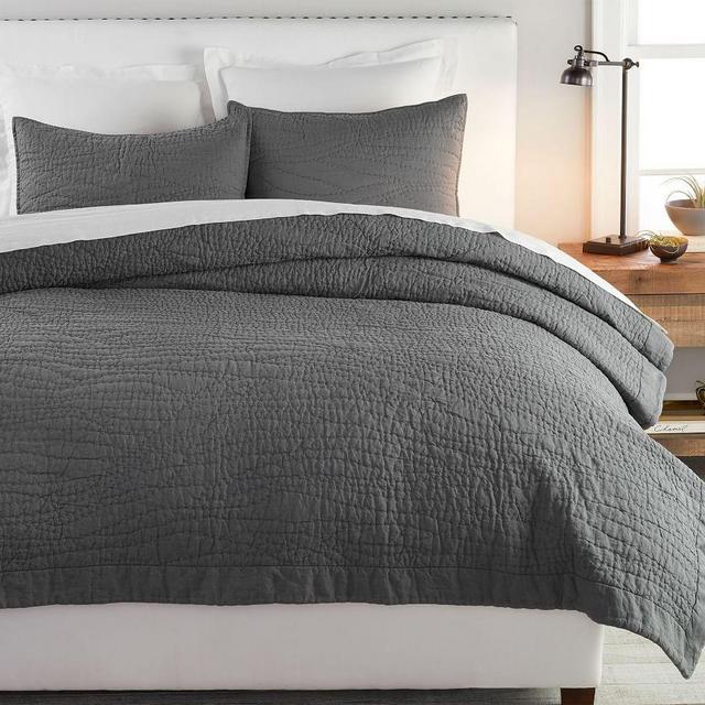 Belgian Flax Linen Handcrafted Quilt, King/Cal King, Charcoal