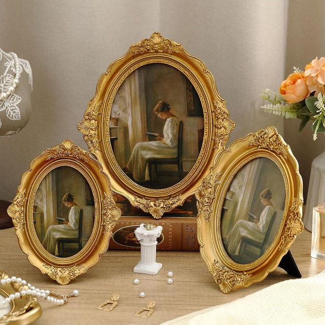 Wonderjune 3 Pcs Vintage Picture Frames Antique Set Baroque Ornate Gold Arched Photo Frames with Glass, Tabletop or Wall for Home Decor Photography Props Gifts(4x6, 5x7, 6x8 Inches,Minimalistic)
