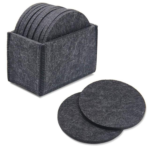 Meffort Inc Set of 10 Felt Coaster Set with Holder, Table Coasters for Drinks, Absorbent & Protect Furniture & Table - Black
