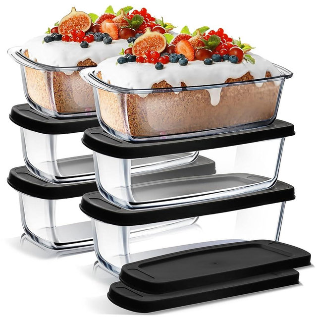Nestl 6-Pack Baking Pans Set, Leakproof Glass Food Storage Containers with Lids, Glass Baking Dishes for Oven | Bread Pans for Homemade Bread, Meatloaf Pan, Pound Cake Pan, Bread Loaf Pan, 1.9 Quart