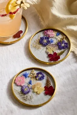Pressed Floral Coasters, Set of 4