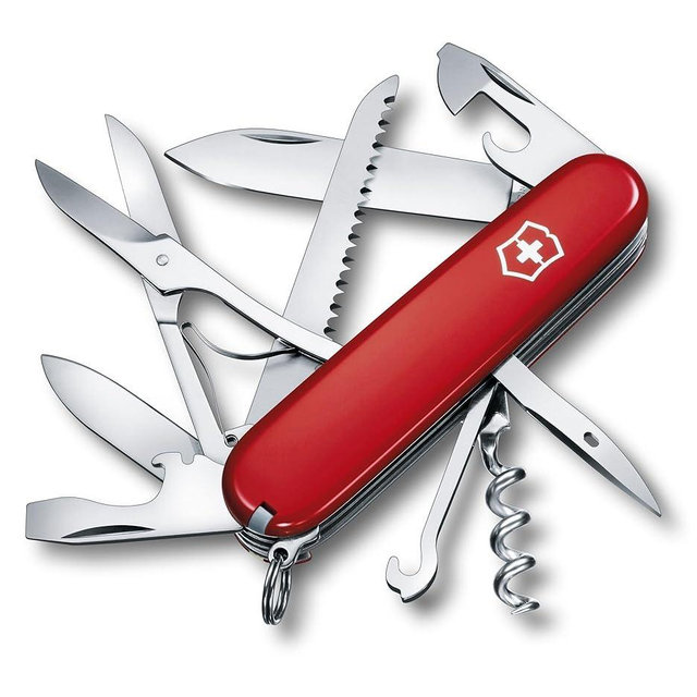 Victorinox Huntsman Swiss Army Knife, 15 Functions, Swiss Made Pocket Knife with Large Blade, Screwdriver, Scissors and Wood Saw - Red