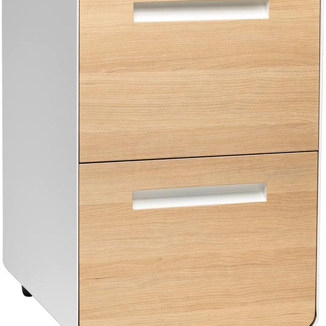 Laura Davidson Furniture Stockpile 2 Drawer Mobile File Cabinet with Lock - Under Desk Metal Filing Cabinet, Legal/Letter File Folders, Wheels and Stationary Feet, Pre-Assembled, White/Wood