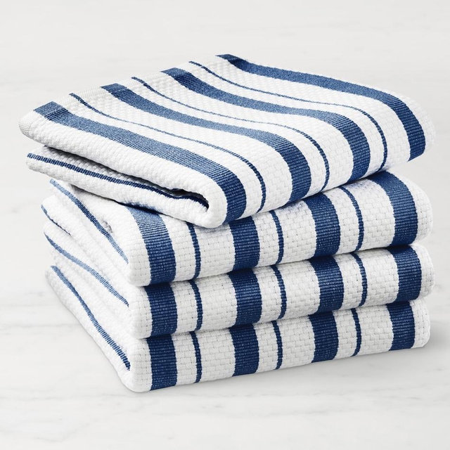 Williams Sonoma Classic Stripe Towels: Set of 4 Bright Blue