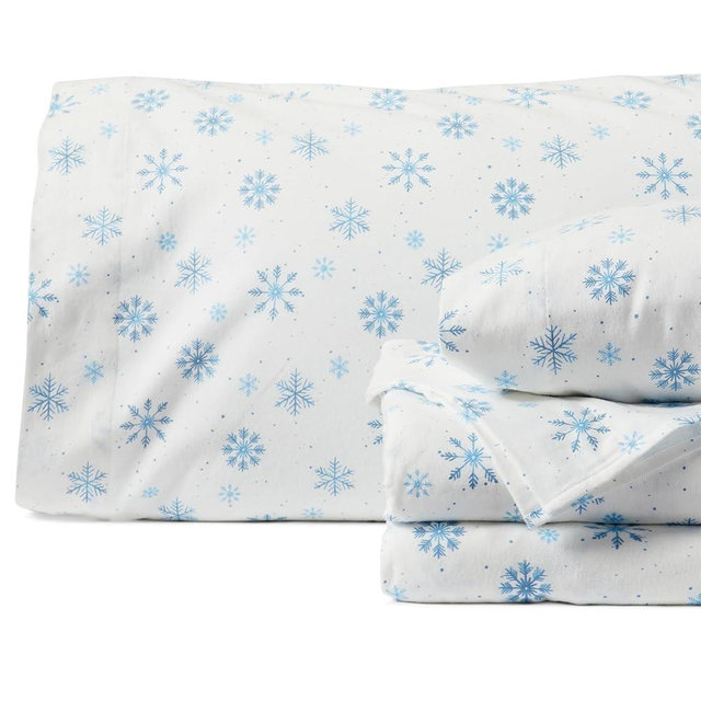 Springtree Home Luxury Portuguese Flannel Sheets | Queen Size Flannel Sheets | 100% Cotton | Ultra-Soft, Warm & Breathable Sheet Set | Deep Pocket, Durable & Cozy Winter Sheet Set | Snowflakes