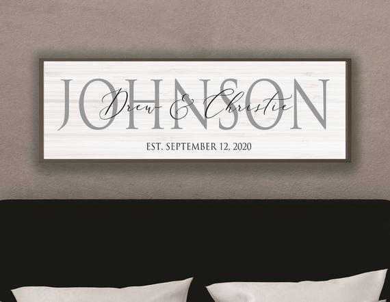 Wedding gifts personalized-master bedroom decor-reception decor-wall art-newlyweds-wedding photo prop-last name establish