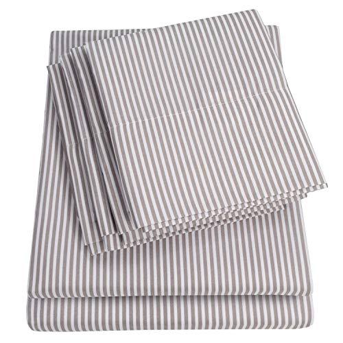Sweet Home Collection Bed 6 Piece 1500 Thread Count Deep Pocket Sheet Set-2 EXTRA PILLOW CASES, VALUE, Queen, Classic Stripe Gray