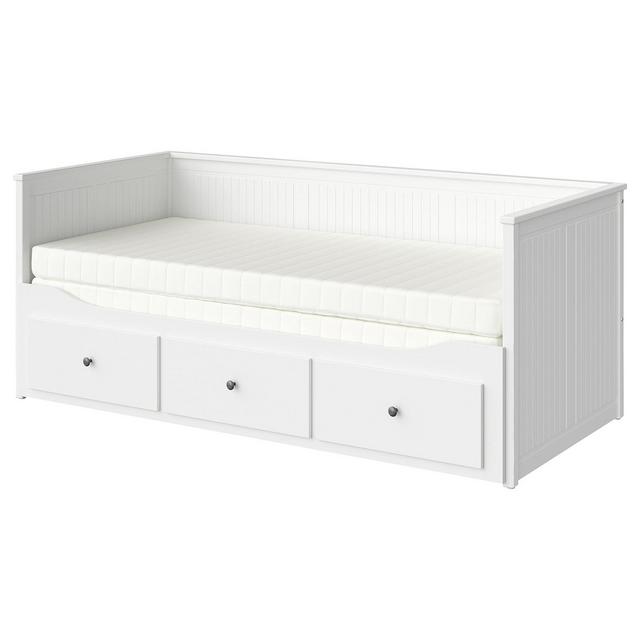 HEMNES Daybed with 3 drawers/2 mattresses, white/Meistervik firm, TwinShow measurements specifications