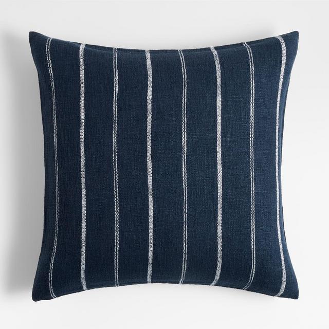 Cliff 23"x23" Blue Pinstripe Linen Throw Pillow with Feather-Down Insert
