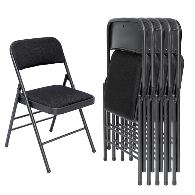 LING RONG 6 Pack Folding Chairs Fabric Dining Chair Set with Padded Cushion and Back, Indoor Outdoor Foldable Seat with Steel Frame for Home Office Events Wedding Party, Charcoal Black Seating