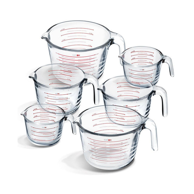 Borosilicate Glass Liquid Measuring Cups - Dishwasher, Microwave & Oven Safe - Set of 6