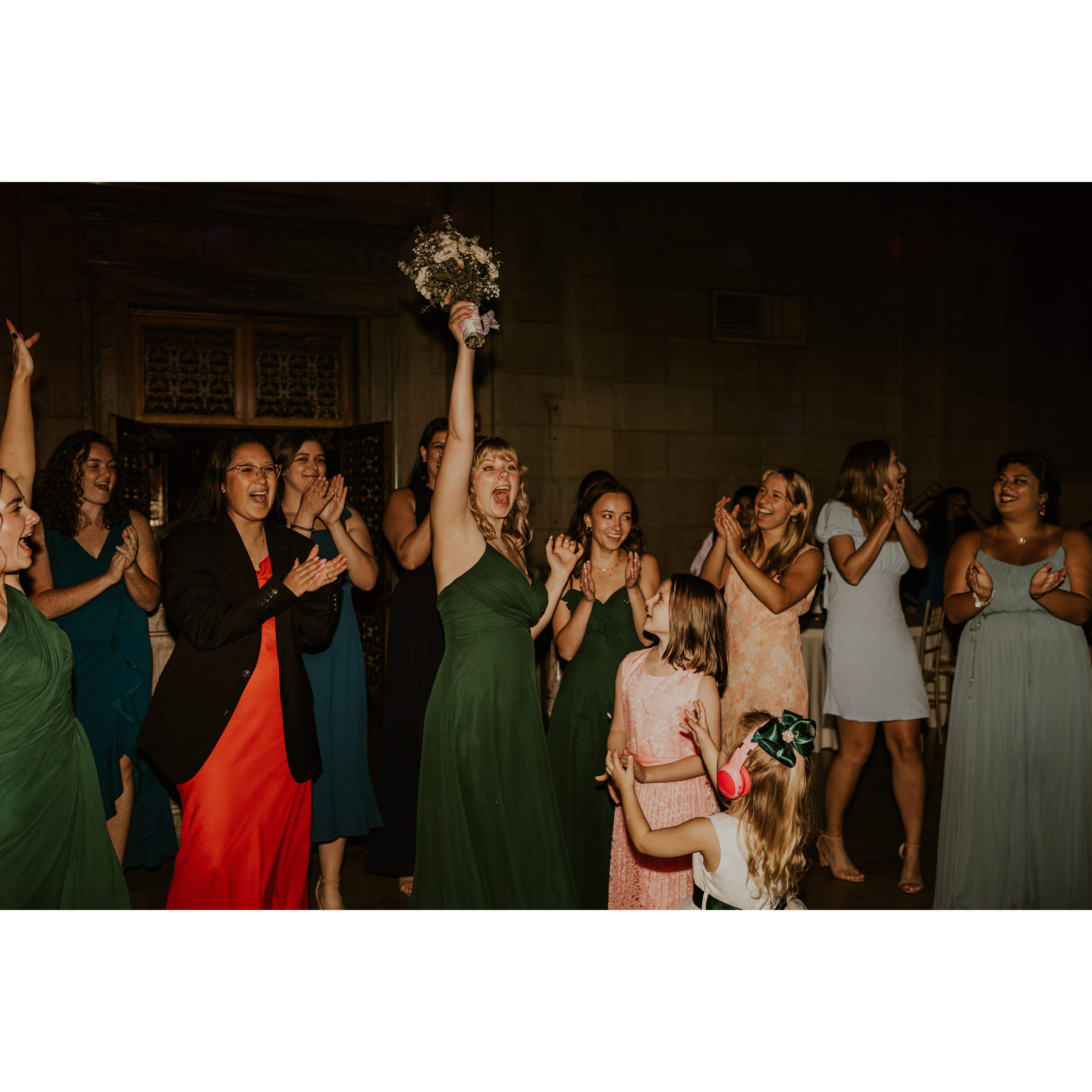 Ella caught the bouquet!