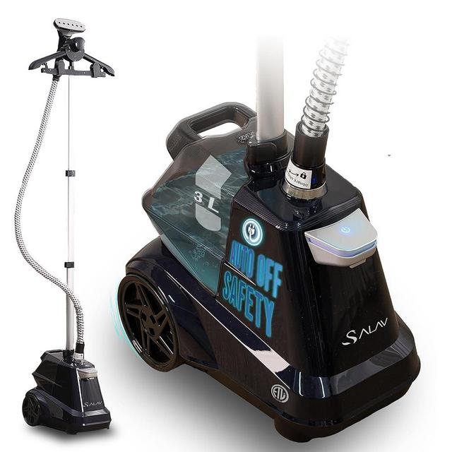 SALAV Commercial-Grade Standing Garment Steamer for Clothes with Auto-Off Safety 1800W Powerful Steam X-Large 3L Water Tank, 90-Min Continuous Use, Pedal-Control System, Beeps when Out of Water, Navy