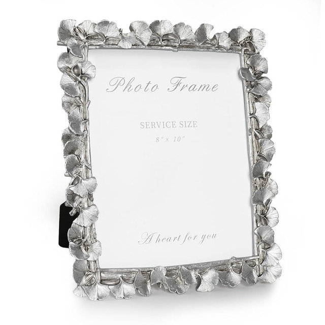 Cuspin Silver 8x10 Picture Frame, Vintage Silver Ornate Leaf Textured Hand-Crafted Resin with Glass Front Antique Photo Frame for Tabletop Display, Retro Design Home Decor