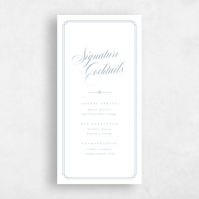 Dusty Blue Wedding Menu - Newport Drinks Menu