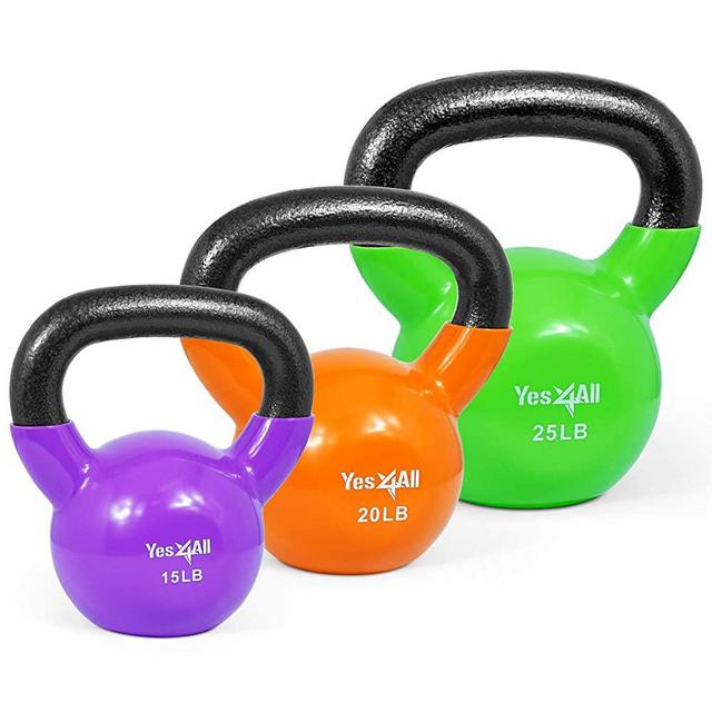 Yes4All Vinyl Coated Kettlebell Set of Weights - Strength Training Kettlebell Sets 25, 30, 35, 45, 60, 70, 105 lbs