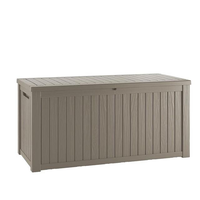 180GAL Deck Box, Outdoor Storage Boxes Lockable Lid for Garden Tools, Patio Furniture, Pool Suppliesand Cushions Light Brown