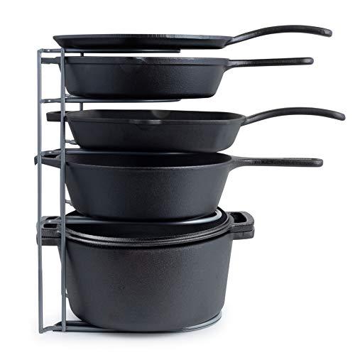 Heavy Duty Pan Organizer, Extra Large 5 Tier Rack - Holds Cast Iron Skillets, Dutch Oven, Griddles - Durable Steel Construction - Space Saving Kitchen Storage - No Assembly Required - Grey 15.4-inch