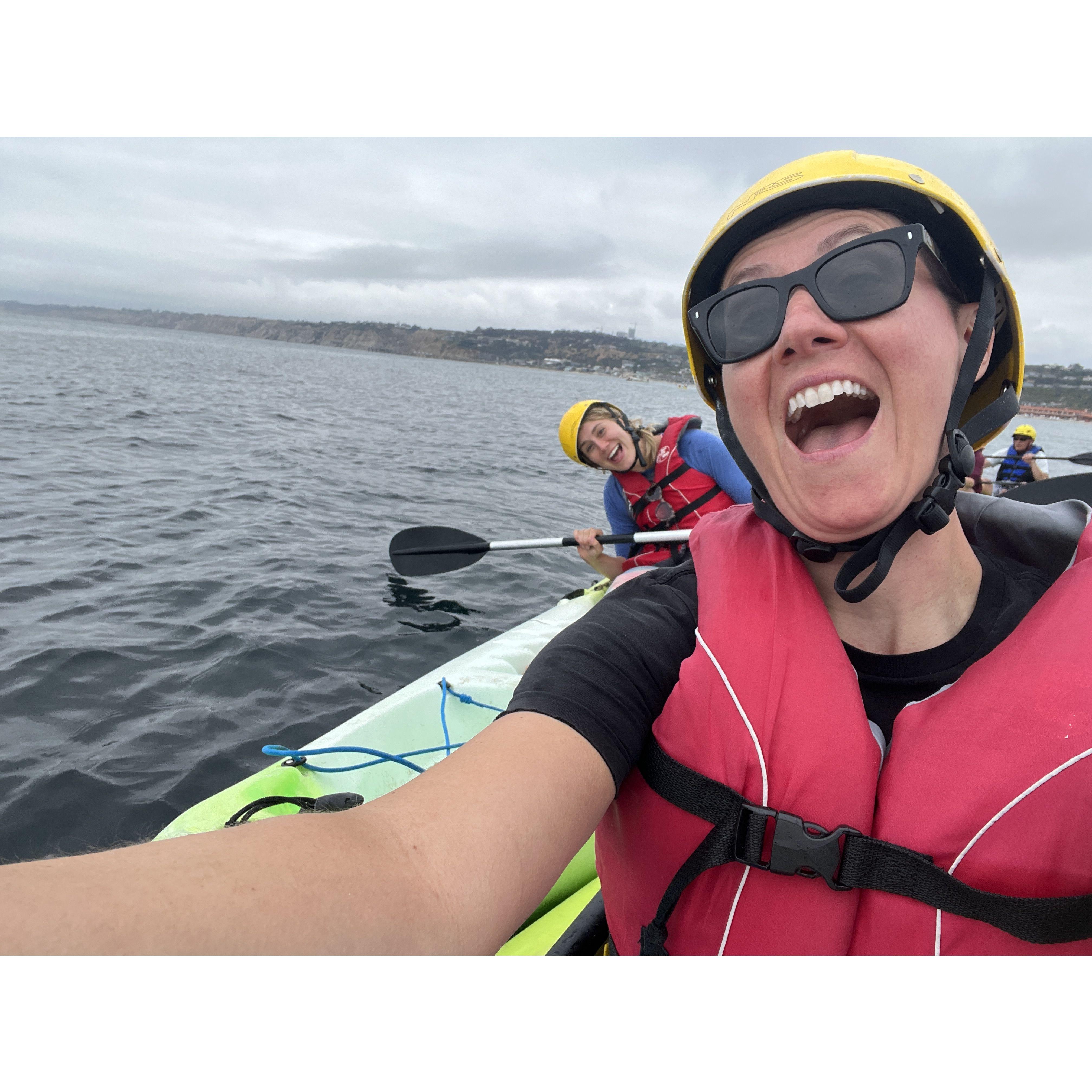 Kayaking in San Diego, Karen beat out the macho man instructor in a race!