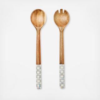 Sterling Check Wood Salad Servers