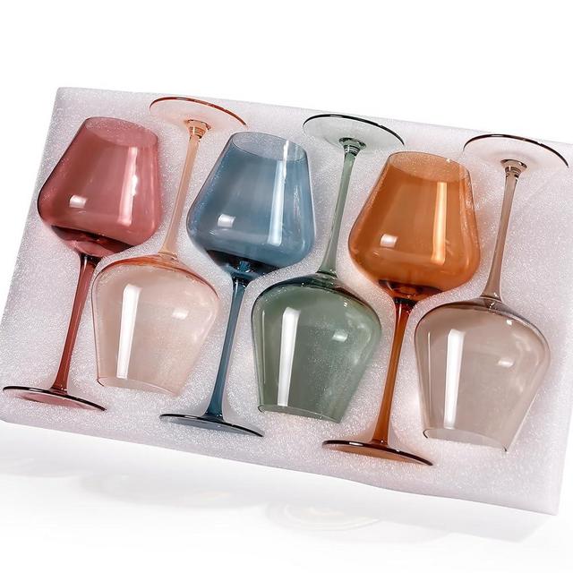 CLUSIVC Burgundy Wine Glasses Colored Set of 6 Handcrafted 18oz, Non-Fading Colorful Wine Glasses Set For Bars,Party