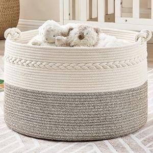 KAKAMAY Large Woven Basket (20"x13") (White/Beige)