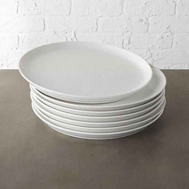 CB2 SET OF 8 CONTACT WHITE DINNER PLATES
