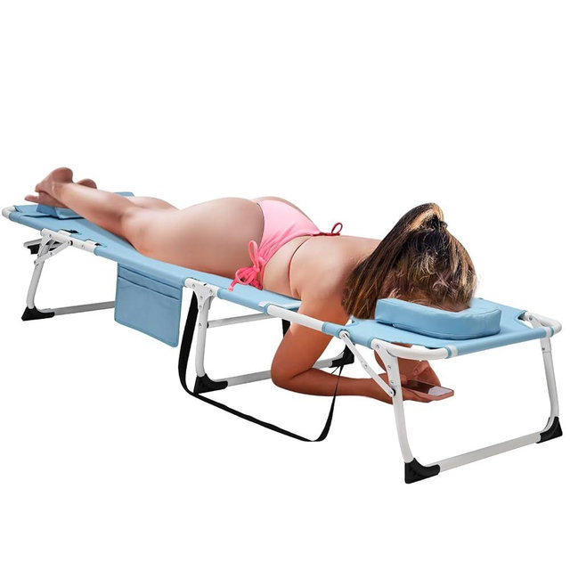 DoCred Heavy Duty Tanning Chair with Face Hole, Adjustable 5-Position Folding Chaise Lounge Chairs for Outside, Portable Lay Flat Beach Lounge Chair for Outdoor Sunbathing Beach Pool Lawn Camping