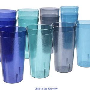 US Acrylic Café Plastic Reusable Tumblers (Set of 12) 32-ounce Iced-Tea Cups, Coastal | Value Set of Restaurant Style Drinking Glasses, Stackable, BPA-free, Made in the USA | Top-rack Dishwasher Safe