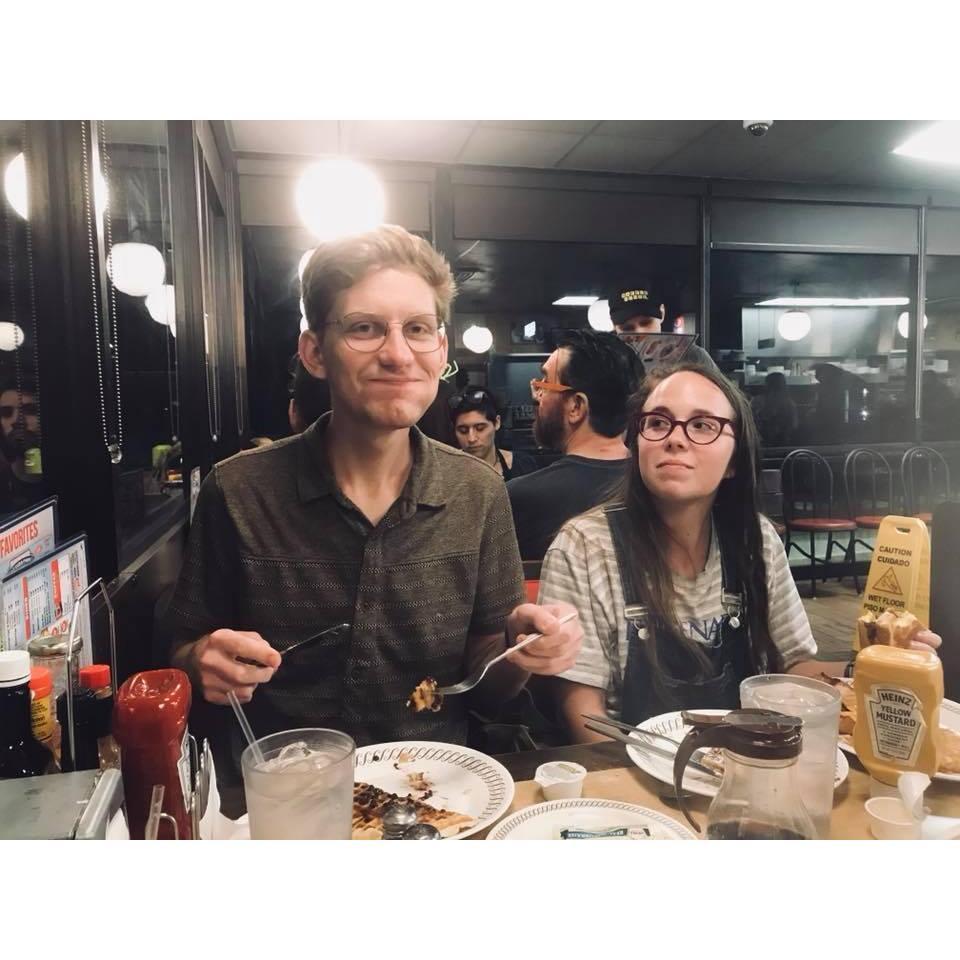 Enjoying a lovely late-night meal at Waffle House.