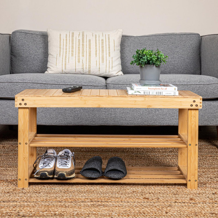 Household Essentials, 2-Shelf Bamboo Storage Bench Seat | Zola