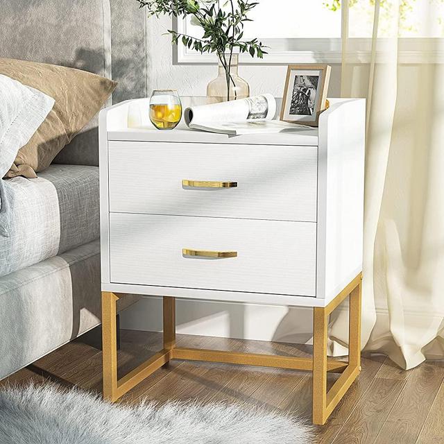 Tribesigns 2-Drawer Nightstand Set of 2, Modern Wood Night Stands Bedside Table for Bedrooms, White Sofa End Table Storage Side Table with Metal Frame, 20x15.7x26 Inches, Easy Assembly (1pc)