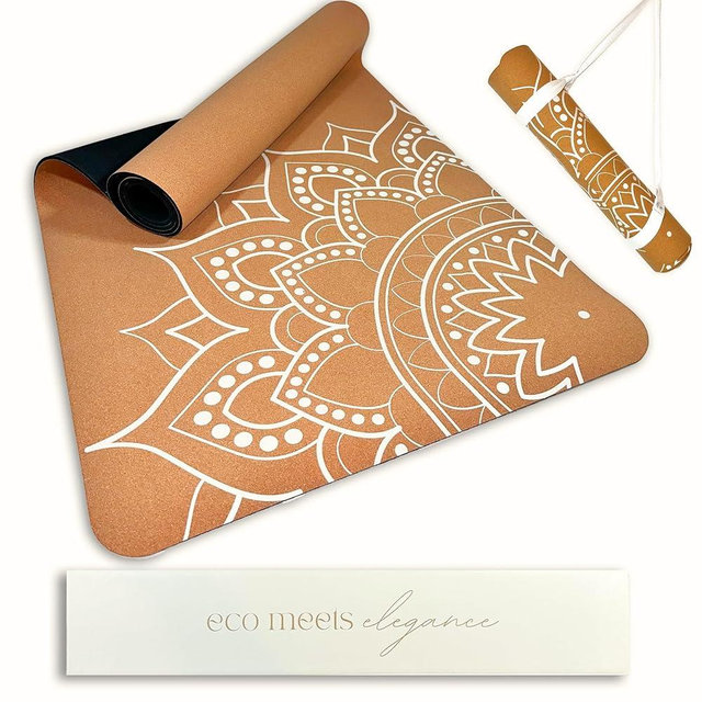 Stylish Cork Yoga Mat Extra Large 72" x 26" x 5mm | Non Slip Yoga Mat Thick & Durable | Eco-Friendly Cork & Rubber Yoga Mat with Alignment Lines or Mandala Design | Sweat-Proof Yoga Mat for Hot Yoga | Eco Yoga Cork Mat with Boho Bag or Carry Strap