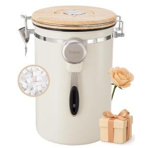 Veken Coffee Canister, 39OZ Large, Airtight Stainless Steel Food Storage Container for 2.2lbs Coffee Beans, Ground, Sugar, Tea, Flour, Rice, Cereal, Cookies Jars, Bar Accessories & Gifts, Cream