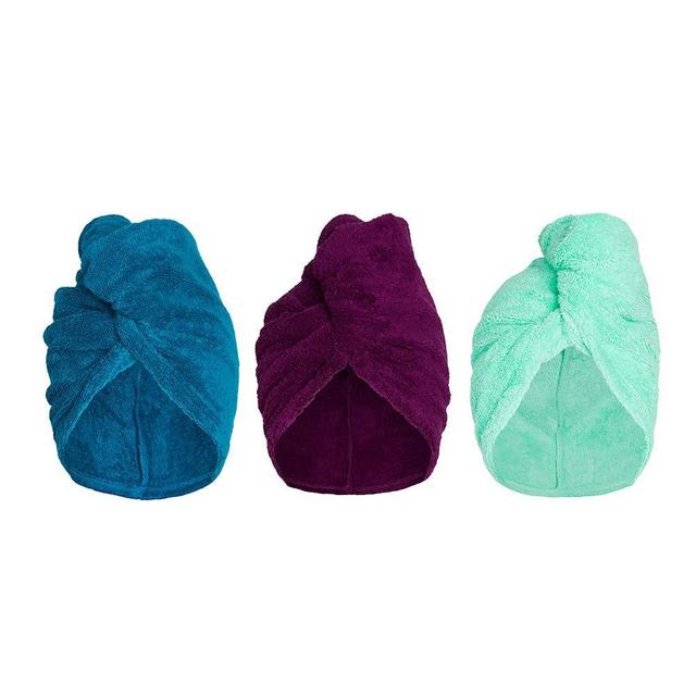 Turbie Twist 3-Pack Cotton Hair Towel Wrap for Women and Men, 10 inch X 24.5 inch, Super Absorbent Terry Cloth Hair Turban (3 Pack - Plum, Teal, Aqua)