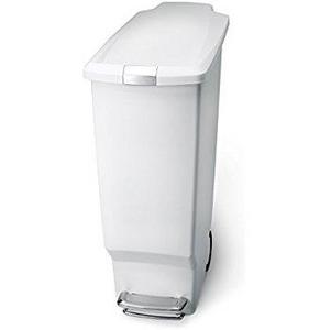 simplehuman Slim Plastic Step Trash Can, White Plastic, 40 L / 10.6 Gal