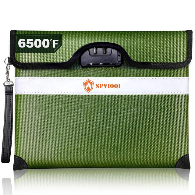 Upgraded 6500°F Fireproof Document Bag with Lock, Fireproof Money Bag for Cash w. Zipper/Reflective Strip, 10Layers of Heat Insulated Materials, Water Resistant Fireproof Bag for Documents, Fire Bag
