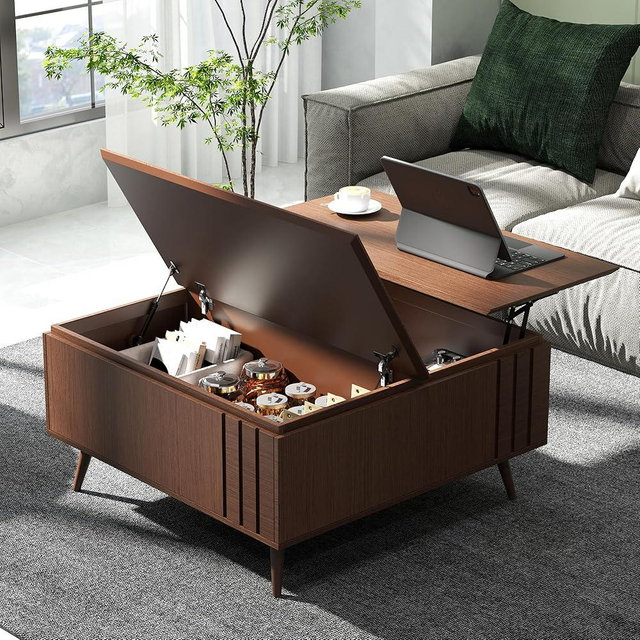 JOINICE 36.2" Lift Top Coffee Table with Storage, Large Square Coffee Tables with Hidden Compartment, Mid Century Modern Center Table for Home Office,Living Room,Dark Walnut