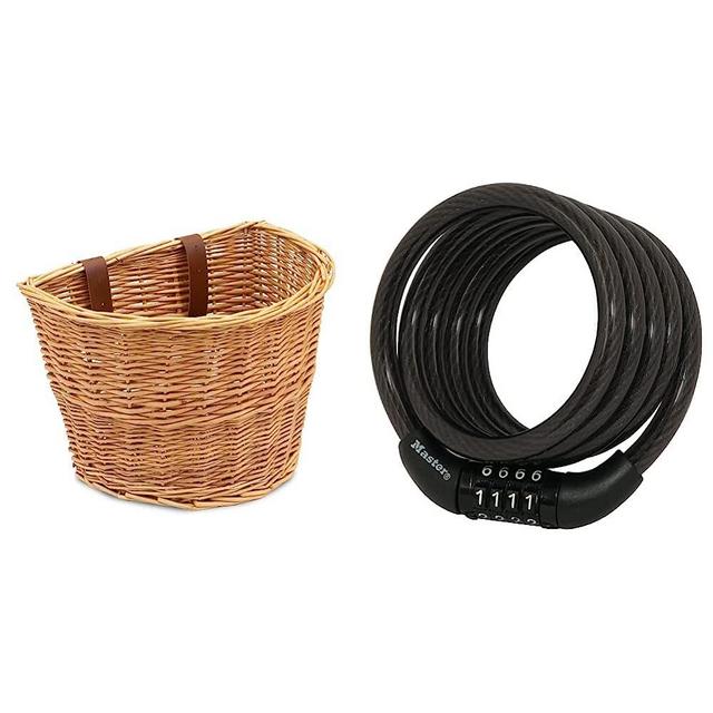 Prosource Wicker Bike Basket Front Cargo for Women and Men, Fits Most Bikes, Beach Cruiser, Stationary Bike, Ebike, Road Bike, Black