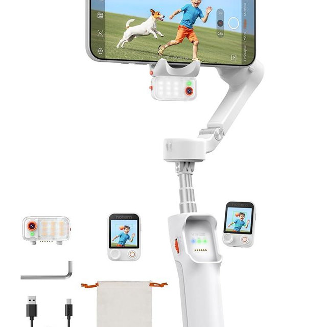 Hohem iSteady V3 Ultra Gimbal Stabilizer for Smartphone, AI Tracking Phone Gimbal, 1.22" Touchscreen Detachable Remote Control, Built-in Extension Rod & Tripod, 360° Infinite Pan, Vlog Filming, White