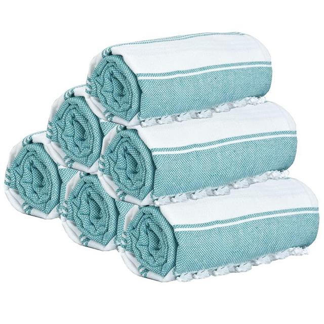 GLAMBURG Peshtemal Turkish Towel 100% Cotton Beach Towels Oversized 36x71 Set of 6, Cotton Beach Towels for Adults, Soft Durable Absorbent Extra Large Bath Sheet Hammam Towel - Teal