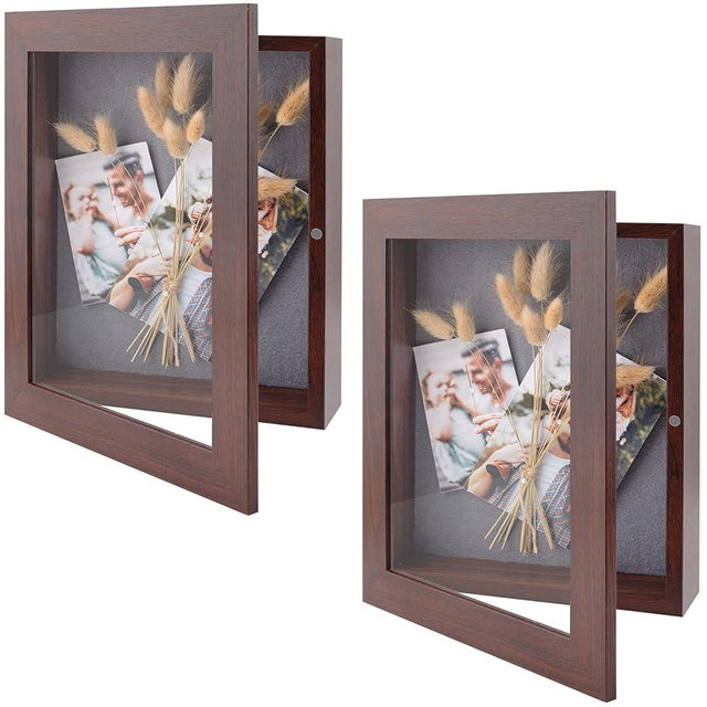 Golden State Art, 8x10.5 Shadow Box Frame Display Case, 2-inch Depth, Great for Collages, Collections, Mementos, 6 Pins Included (Brown, 2 Pack)