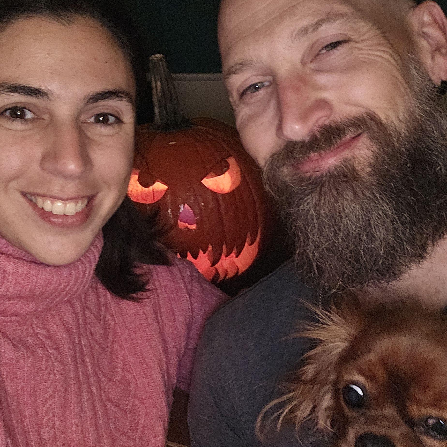 Pippa looks a little crazy here but she was just happy to be around carving pumpkins on Halloween