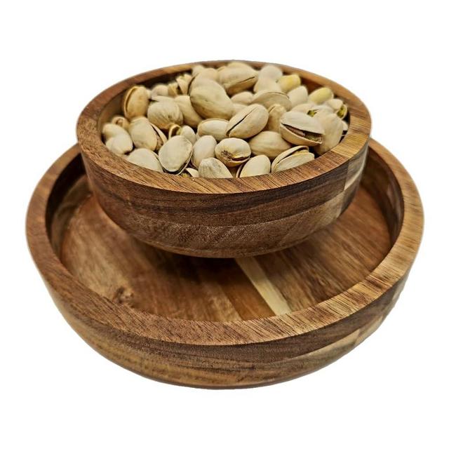 Simply Stated Company Pistachio Bowl with Shell Storage – Teak Wood - Nut Bowl with Shell Holder – Magnetic Hold, Double Bowl with Pedestal – Unique Pistachio Gifts and Snack Bowl