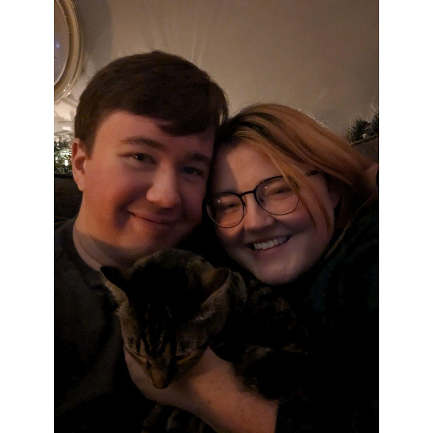 Ashley's extremely shy cat coming to cuddle with Matthew for the first time (this was a huge moment for Sprout because Matthew is her favorite person now)
